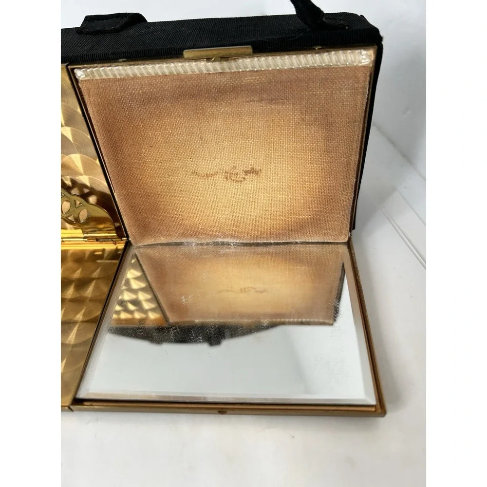 Zell Fifth ‎ Avenue Vintage Vanity  compact Purse Black & Gold EUC
